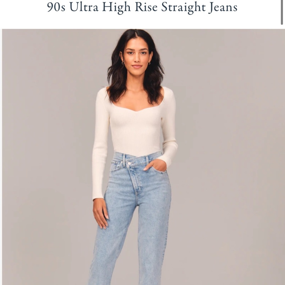 Abercrombie and Fitch Curve Love 90s Straight Cross-Over High-rise Jeans